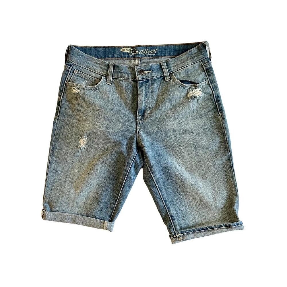 Old Navy Sweetheart Womens Light Wash Denim Distressed Cuffed Shorts Size 4